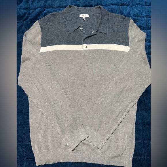 EUC Men’s Reiss Long Sleeve Knit Sweater Polo Size L - Picture 1 of 10